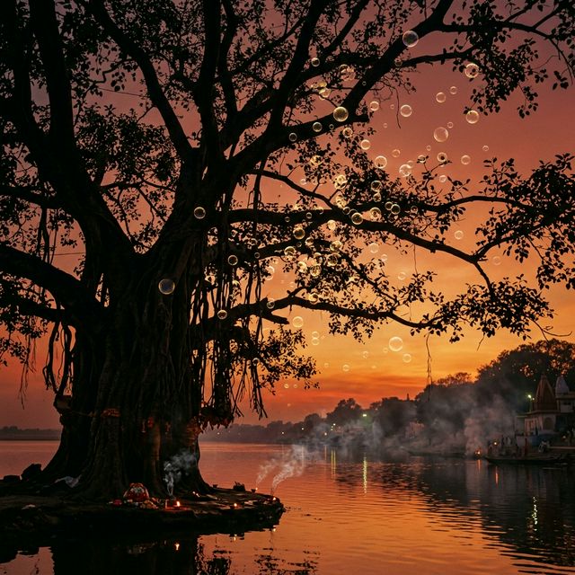 Banyan tree at twilight
